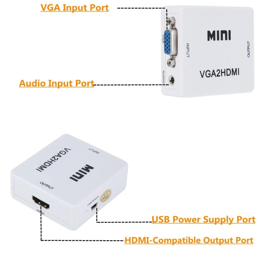 Конвертер VGA-HDMI-совместимый портативный мини VGA2HDMI видео бокс аудиоадаптер 1080P для