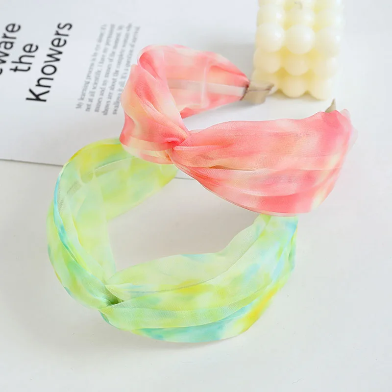 

2021 Fashion Tie Dye Printing Headband For Women Girls Cross Knotted Summer Sweet Turban Casual Hair Accessories Headwear