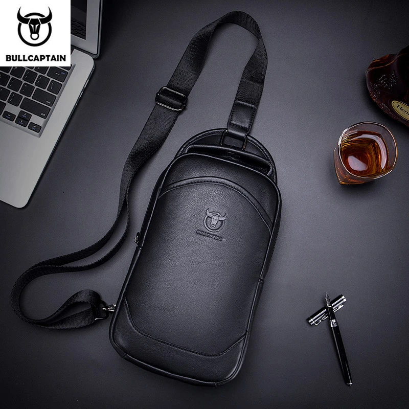 BULLCAPTAIN Men's Leather Handbag Casual Large-Capacity Leather Bag Business Travel One-Shoulder Messenger Bag