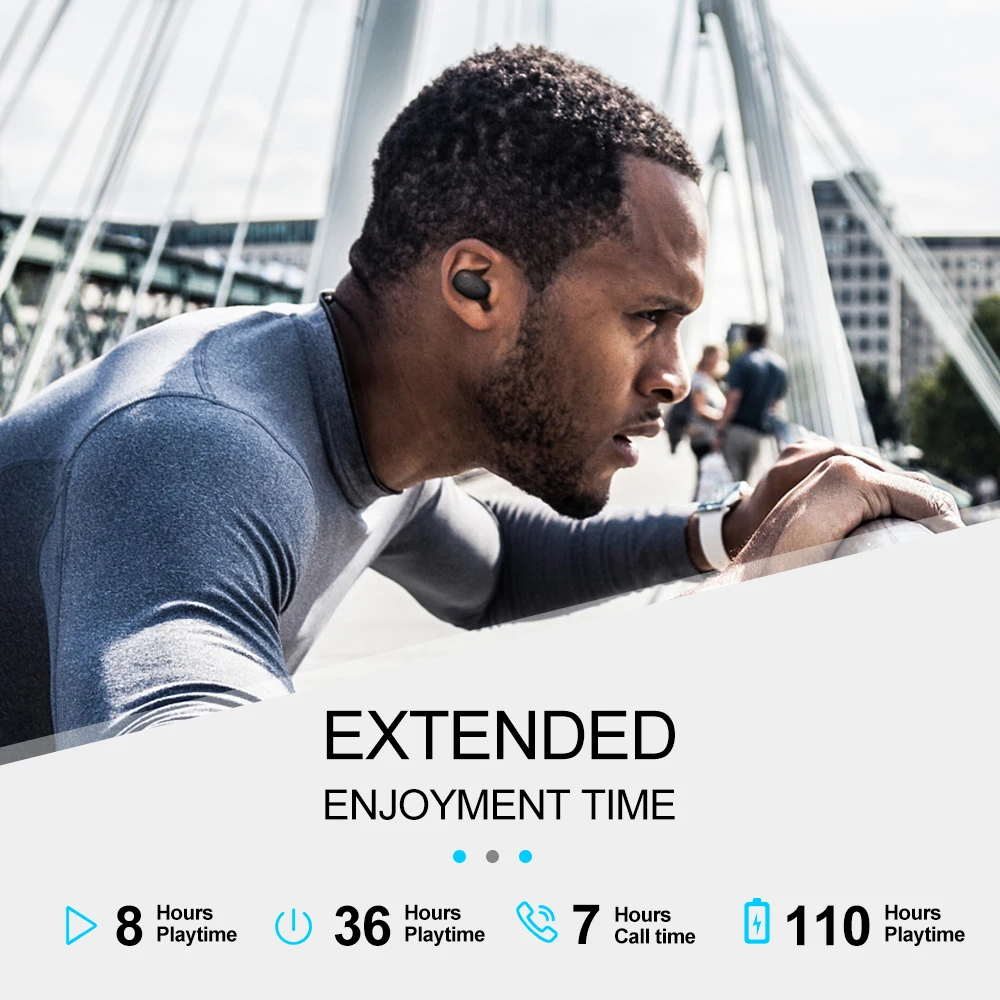 Whizzer B6 IPX7 Wireless Bluetooth Waterproof Headset TWS Earphone 5.0 Supports Aptx / AAC 45h iOS Android Playback Time | Электроника