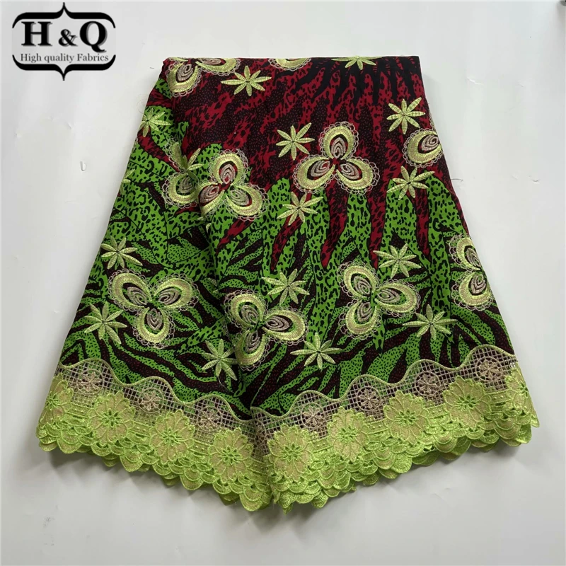 

Модный Стиль H & Q, 6 ярдов, Африканский батик, кружево, воск, ткань, вышитые нигерийские кружева, 100% хлопок, воск, ткань для вечернего платья H0707