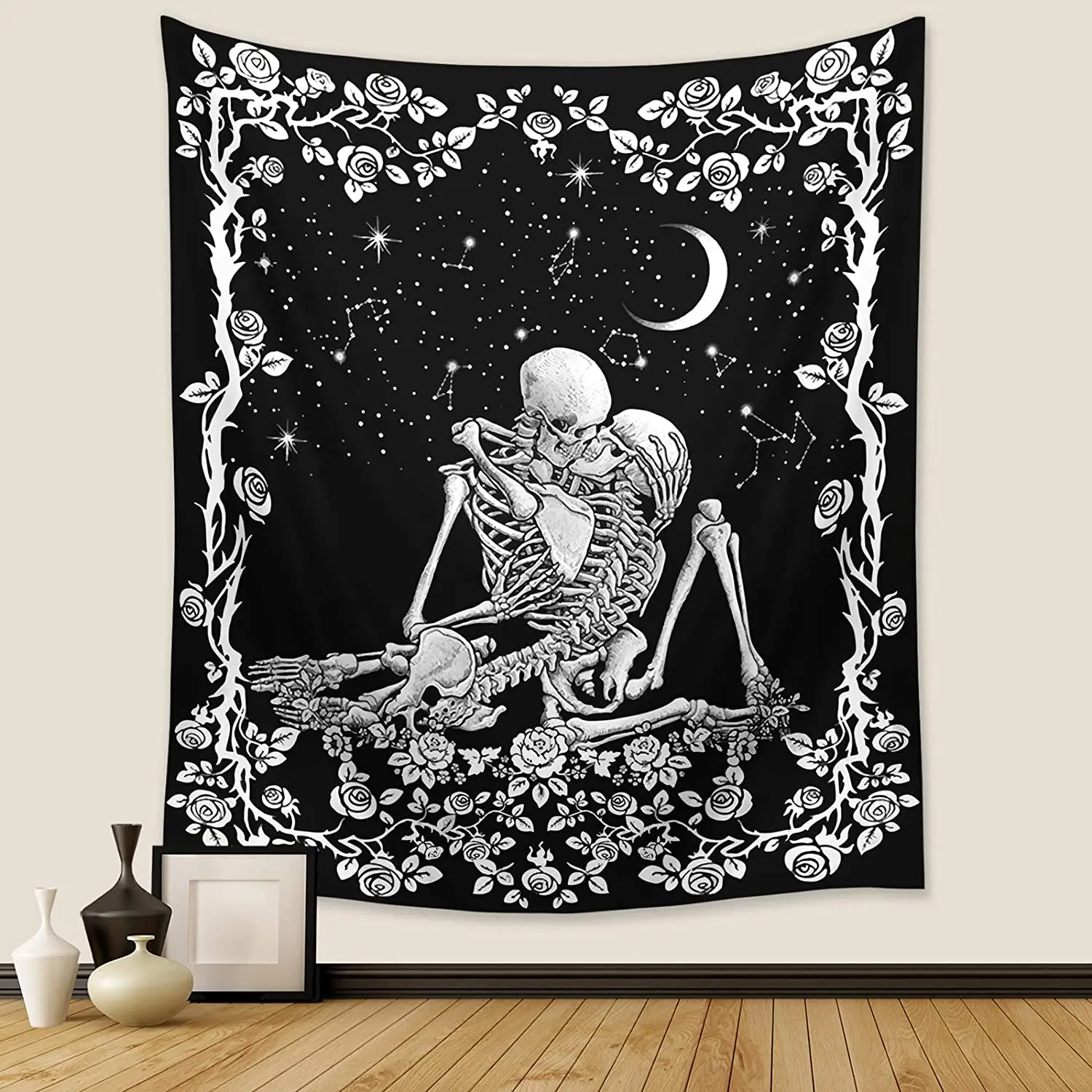 

Black and White Romantic Skull Tapestry Background Wall Covering Home Decoration Blanket Bedroom Wall Hanging Tapestries