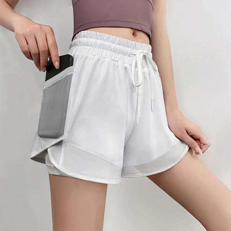 

Women's High Waist Stretch Athletic Workout Active Fitness Breathable Yoga Shorts 2 in 1 Running Double Layer Sports Shorts