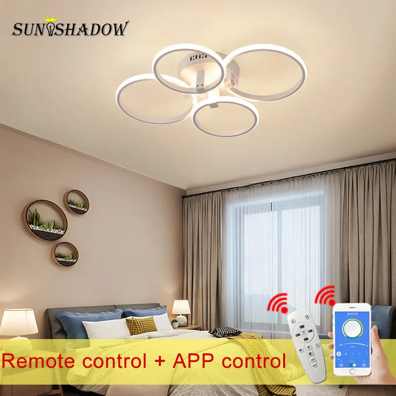 Lámpara de techo LED moderna, luminarias con Control por aplicación para sala de estar, dormitorio, comedor, cocina, cuerpo de lámpara blanco y negro