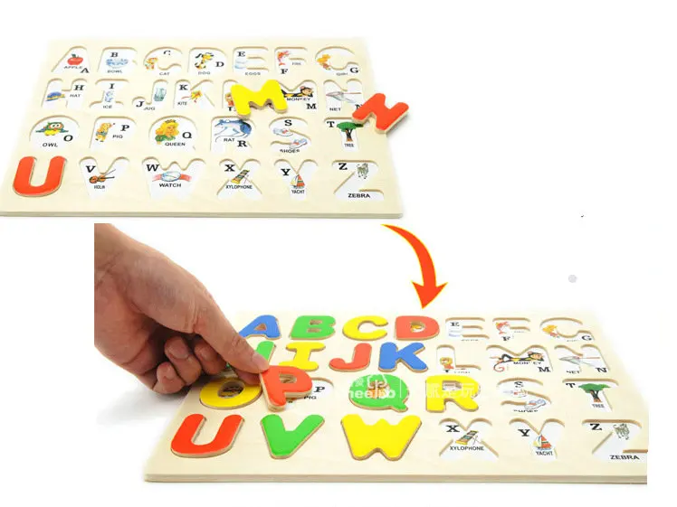 Бесплатная доставка Классические буквы раннего развития 3D пазлы деревянные