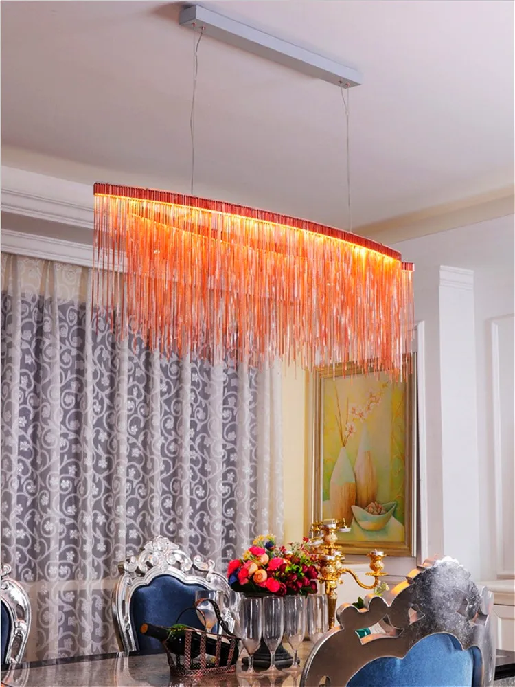 

Postmodern Luxury Tassel Chain LED Restaurant Chandeliers Nordic Living Room Club Hotel Reception Lamp Villa Art Hanging Lights