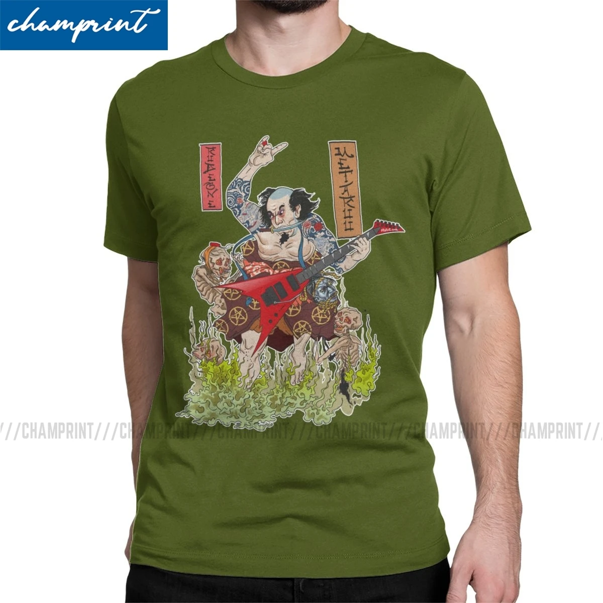 Metaruu/футболки для мужчин самурайская гитара рок бас металлическая музыка