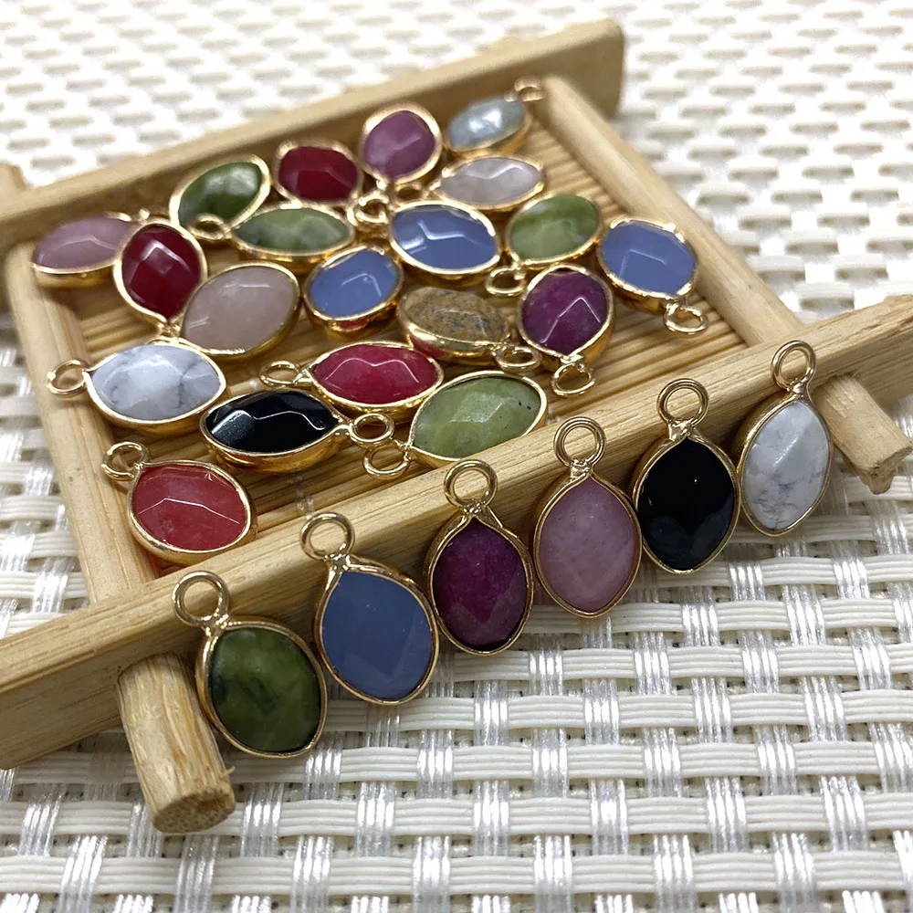 

Natural Stone Pendant Leaf-shaped Colored Semi-precious Stone Metal Edging Pendant for Exquisite Fashion Jewelry Necklace Making