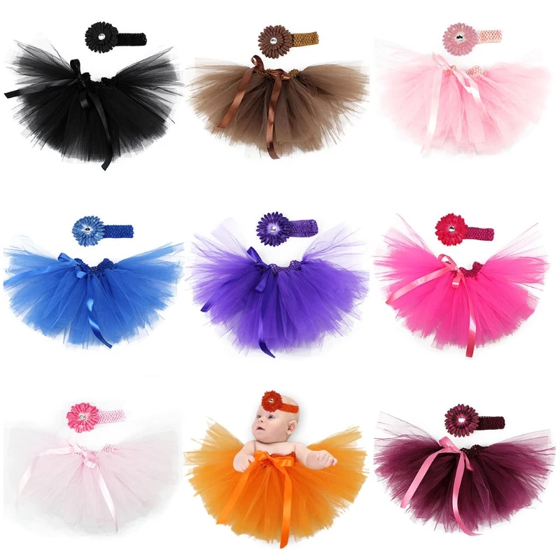 Falda de tut&uacute; de malla para beb&eacute;s, conjunto de diadema de flores con correa, accesorios de fotograf&iacute;a para reci&eacute;n nacidos, trajes de ropa para sesi&oacute;n de fotos, 3 uds.-5