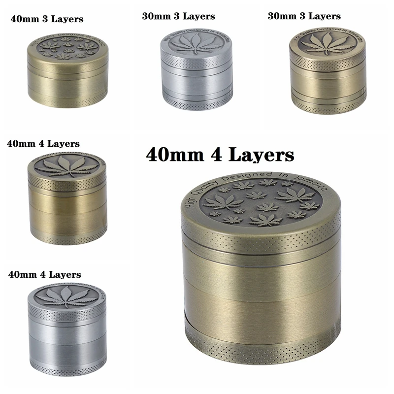 

1PC 30/40MM 3/4-layer Metal Tobacco Grinder Zinc Alloy Smoke Cracker Delicate Leaves Pattern Tobacco Grinding Machine for Home