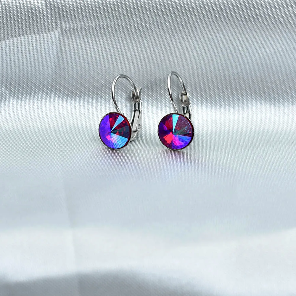 Серьги подвески из нержавеющей стали с разноцветными круглыми кристаллами 8