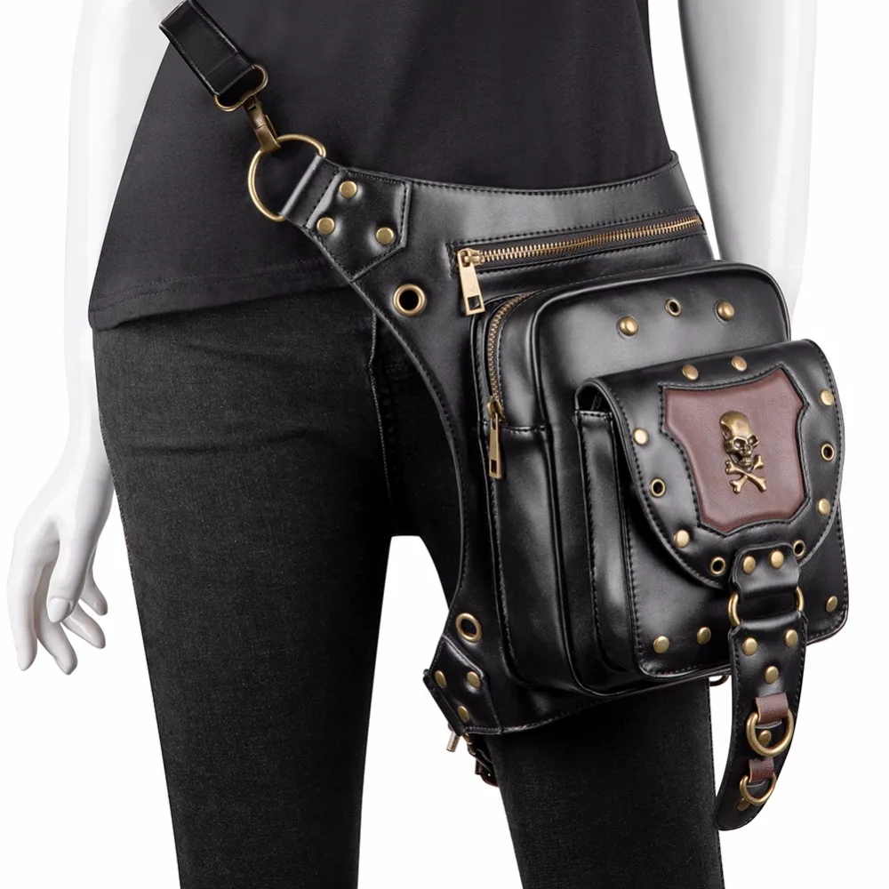 

Women Waist Bag Female Fanny Pack Belt Bags Small Leg Bag Steampunk Bags Gothic Messenger Bag Hip Hop Bum Pack Fashion Purse D16