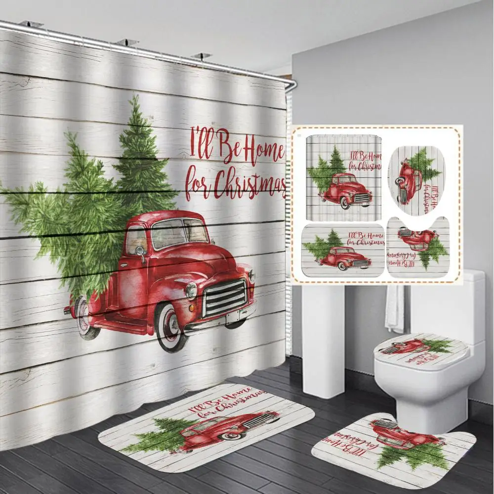 Online Modello Stampato Babbo Natale 180x180cm Tenda Per Doccia Di Natale Piedistallo Tappeto Coperchio Copriwater Tappetino Da Bagno Antiscivolo Set Bagno