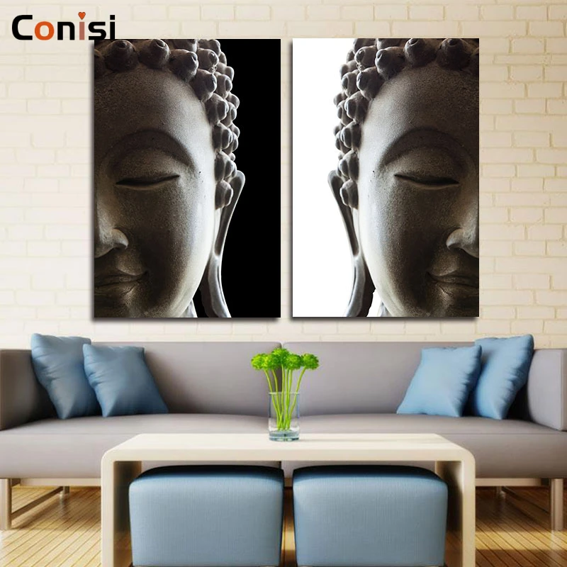 Conisi азиатских религиозных происхождение головы Будды Арт холст Картины