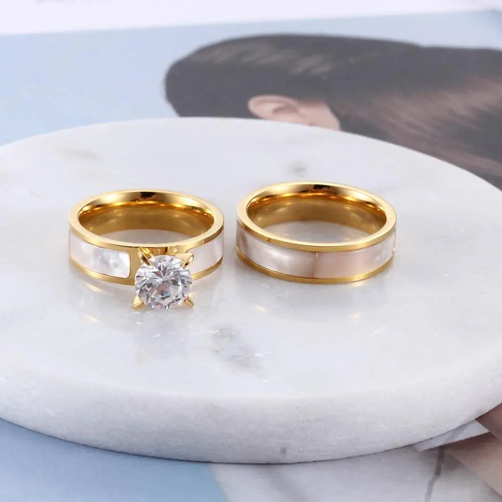 Парные обручальные кольца Kalen из нержавеющей стали золотого цвета с ракушкой и