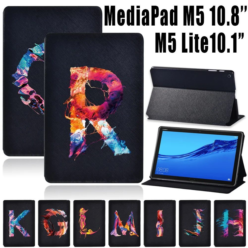 

For Huawei MediaPad M5 Lite 10.1"/MediaPad M5 10.8" Painting Letter Series Tablet Cover Case Leather Stand Flip Cover Case