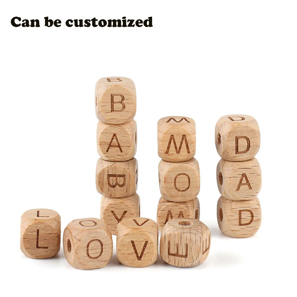 

100/300/500/1000pcs Beech Wooden Letter Beads DIY Necklace Bracelet Accessories 12mm English Alphabet Natural Wood Teether Bead