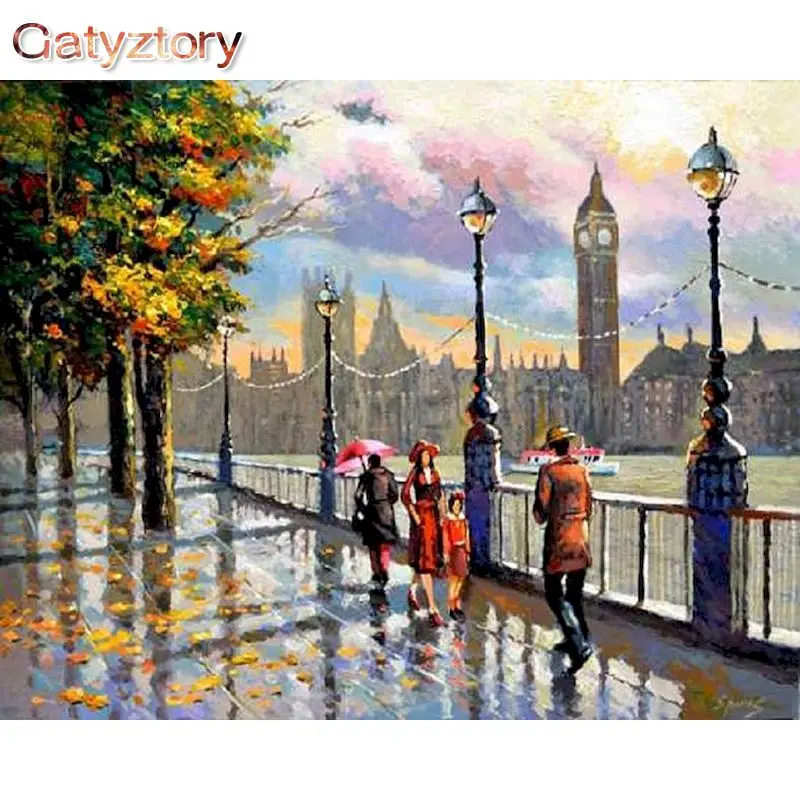 

GATYZTORY Painting By Numbers Kits For Adults Street Rain Landscape Diy Oil Paint Acrylic Pigment With Canvas Home Decor