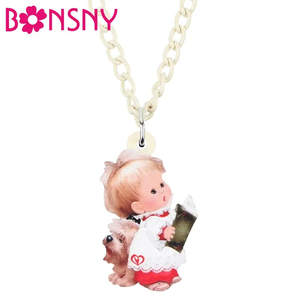

Bonsny Acrylic Christmas Angel Baby Girl Dog Necklace Pendant Chain Choker Decoration Jewelry For Women Girl Teen Gift Accessory