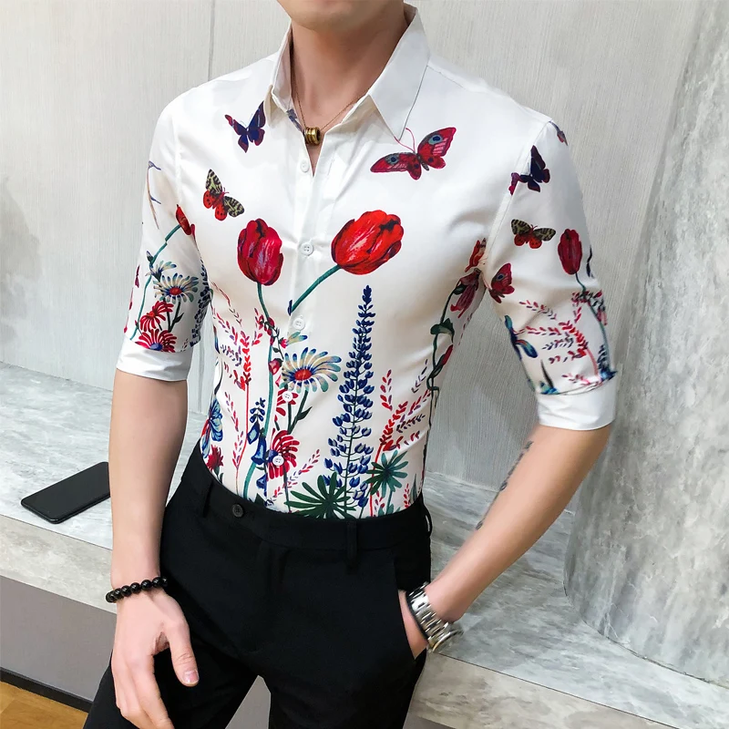 

Spring 2020 stripe social Boy Short Sleeve medium sleeve solid Fit Shirt men a236-8803-p55