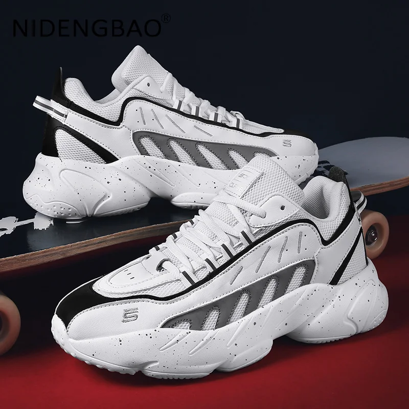 Men Chunky Sneakers 2021 Fashion Men's Casual Shoes Height Increasing Thick Sole Male Streetwear Breathable Running Shoes