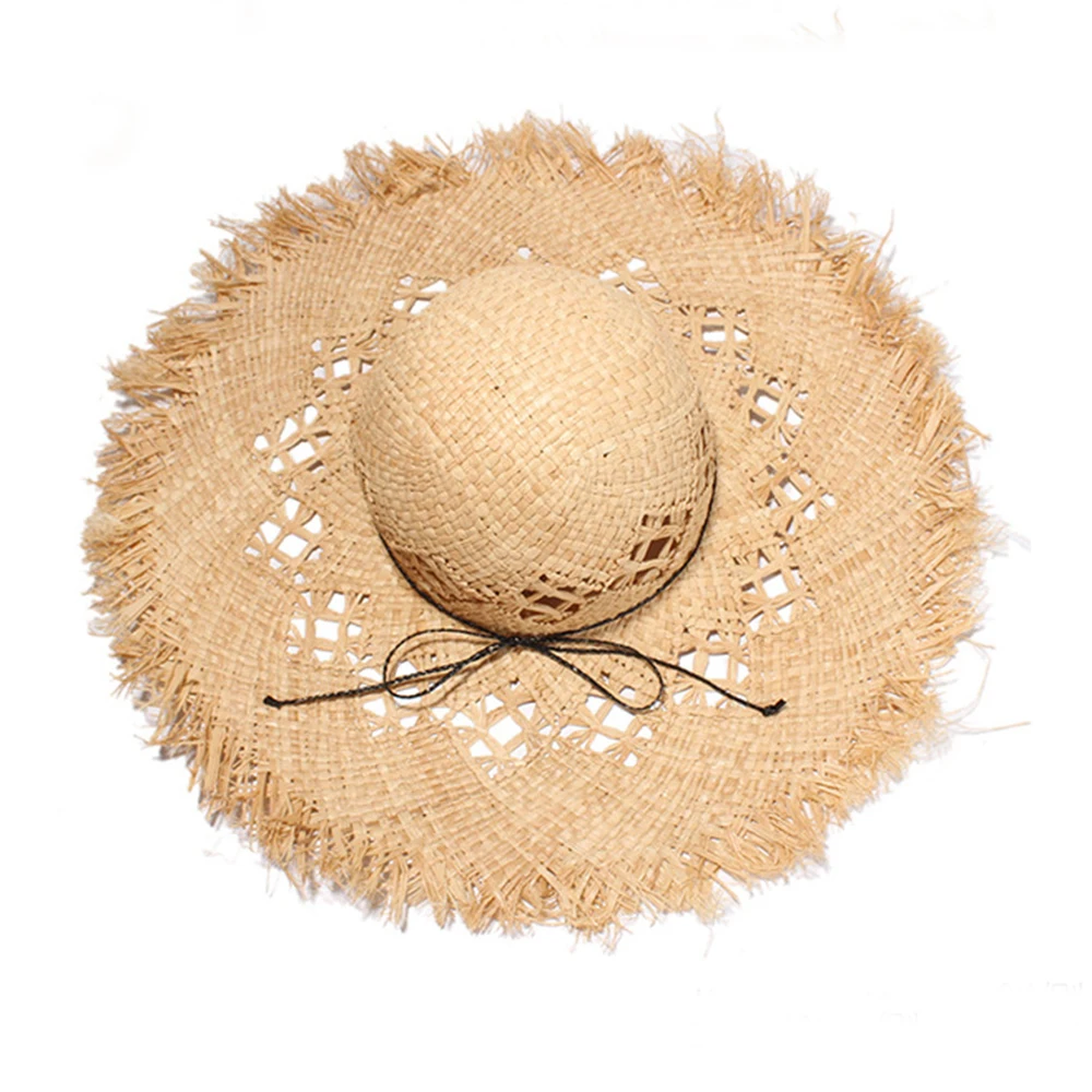 Large Wide Brim Straw Floppy Hat Womens Beach Crochet Raffia Handmade Lady Sun Cap uv protection | Аксессуары для одежды