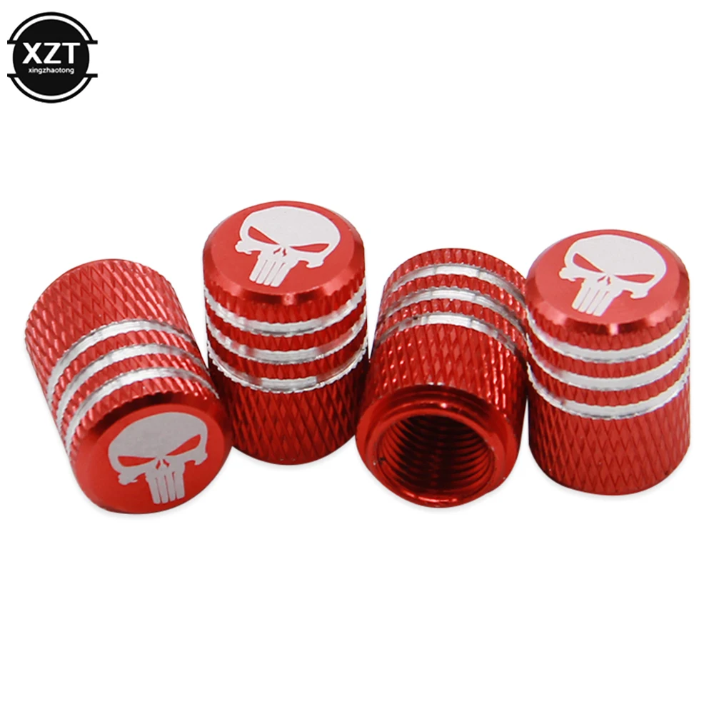 

4Pcs/Set Car Tire Valve Stems Cap Knurling Style Skull Tire Valve Cap Aluminum Tire Wheel Stem Air Valve Caps Dustproof Caps