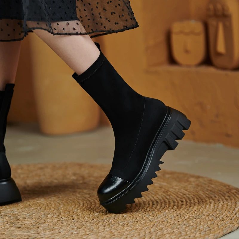 

Women's Boots Short Plush Adult Square Heel Flat With Spring Autumn Winter Motorcycle Boots Slip-on Shoes Snow Boots