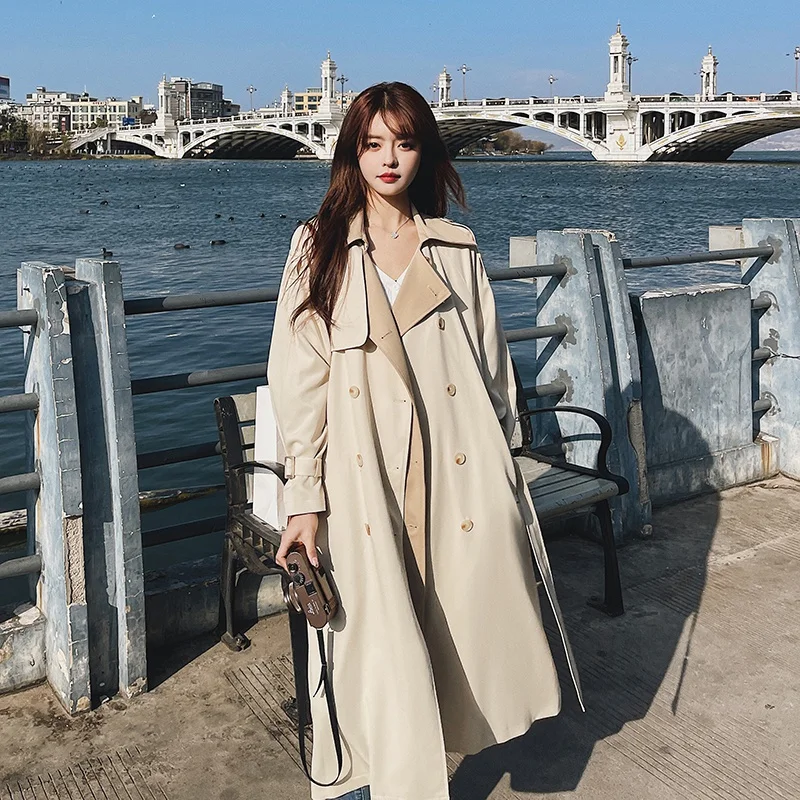 Brand New European Style Women Trench Coat Double-Breasted Long Duster Coat for Lady Spring Autumn Female Outerwear Clothes