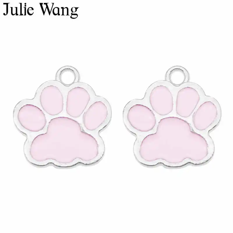 Pink Julie Wang 8 шт. эмалированная подвеска с принтом в виде лапы собаки кошки лапы марка сплава Серебряный тон ожерелье браслет серьги ювелирные изделия изготовление аксессуаров - Окраска металла: Pink