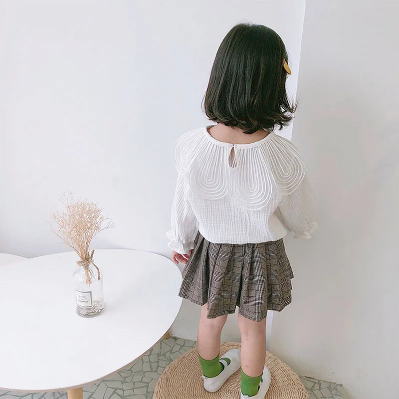 Корейский стиль 2019 блузка с оборками для маленьких девочек на осень и зиму топы