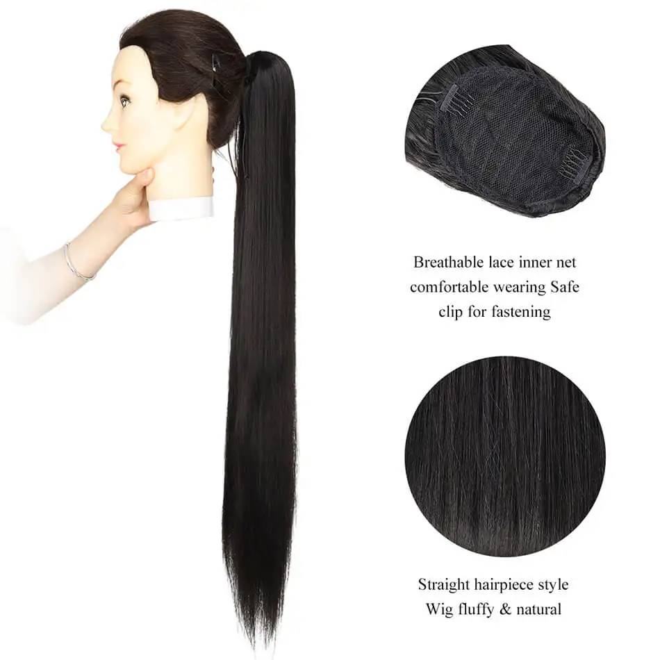 

Straight Synthetic Ponytail Drawstring Afro Long Hair Extensions 30 Inches Ombre And Pure Color For Women Hair Temperature Fiber