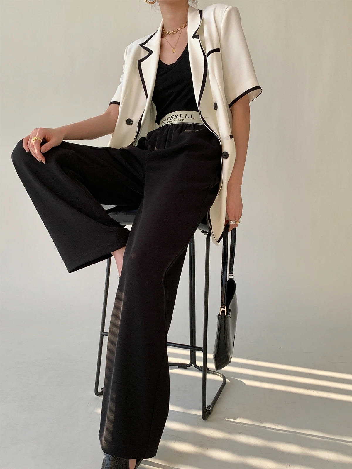 

HESAPP hosen Independent design trousers brand high-quality twill drape mopping elastic belt wide leg pants women pantalones