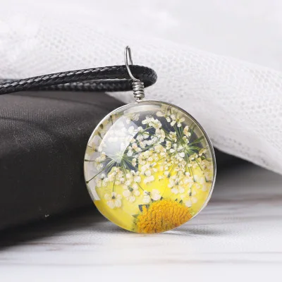 Ожерелье с подвеской в виде настоящего цветка сухим цветком вечный цветок