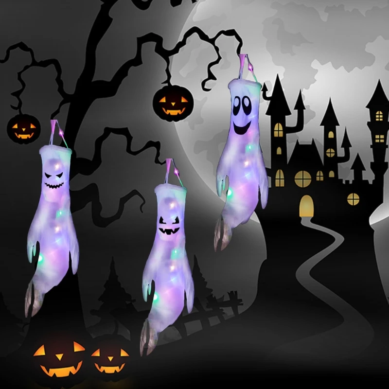 

Halloween Decorations Ghost Windsock LED Light Hanging Spooky Flag for Indoor Outdoor Yard Party Props Wind Streamer