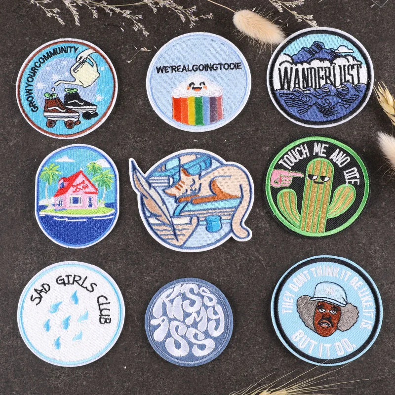 

Embroidery Round Embroidery Label Computer Embroidery Badge Clothing Accessories Badge Letter Heat Transfer Cloth Sticker