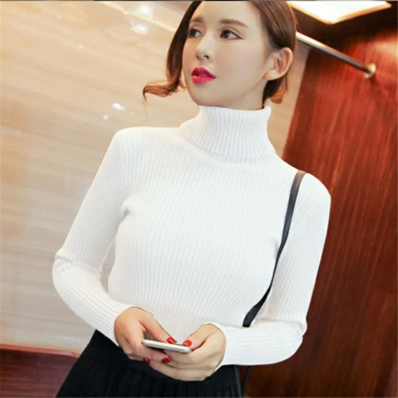 

Women's Knit Sweater Pullover Autumn Winter Turtleneck Solid Color Sweater Elegant and Soft Lady Elasticity Bottoming Sweater