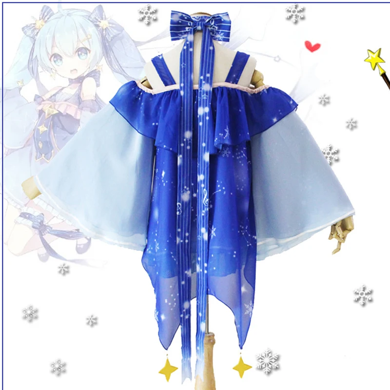 Вокалоид Снежная Мику хацуне звезда принцесса длинные синие Кудрявые Волнистые