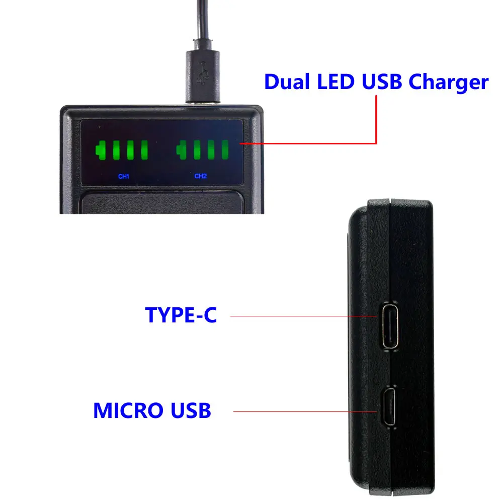Аккумулятор 2X + зарядное устройство USB со светодиодной подсветкой для Φ EL15a EN EL15 Z6