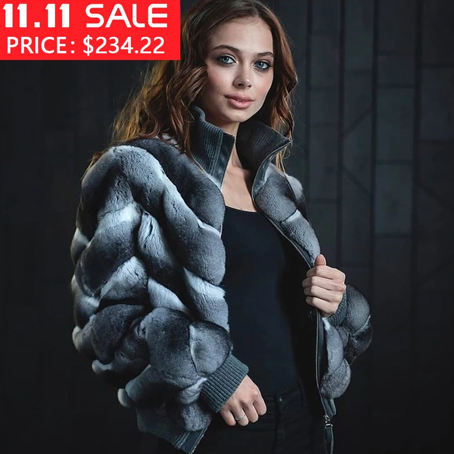 

Winter Fur Coat Women Bomber Jacket 2021 Trendy Rex Rabbit Fur Jacket Overcoat Plus Size Customized