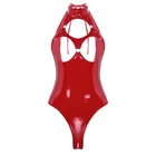 Женское кожаное боди Wetook, сексуальное нижнее белье с лямкой на шее, без рукавов, с вырезами, в виде сосков, с открытой кромкой, латексное боди, комбинезон, костюм-кошка