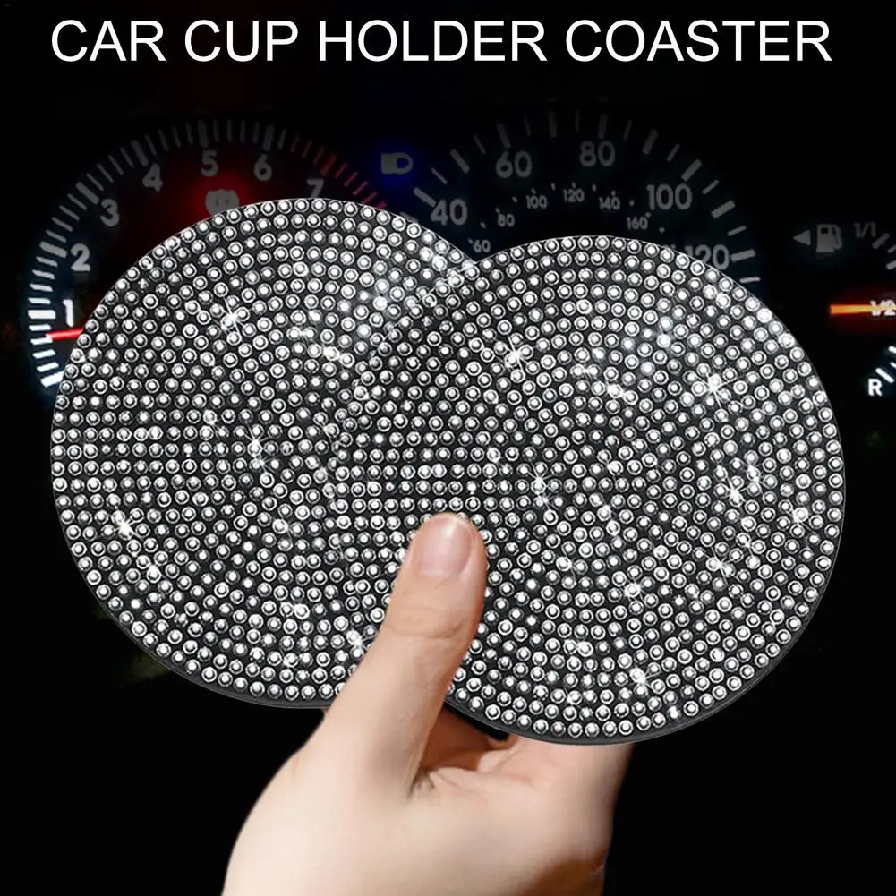 

2Pcs Non-slip Car Water Cup Pad Bling Diamond Silicone Mat For Bottle Holder Coaster Auto Interior Anti-skid Cup Holders 7cm