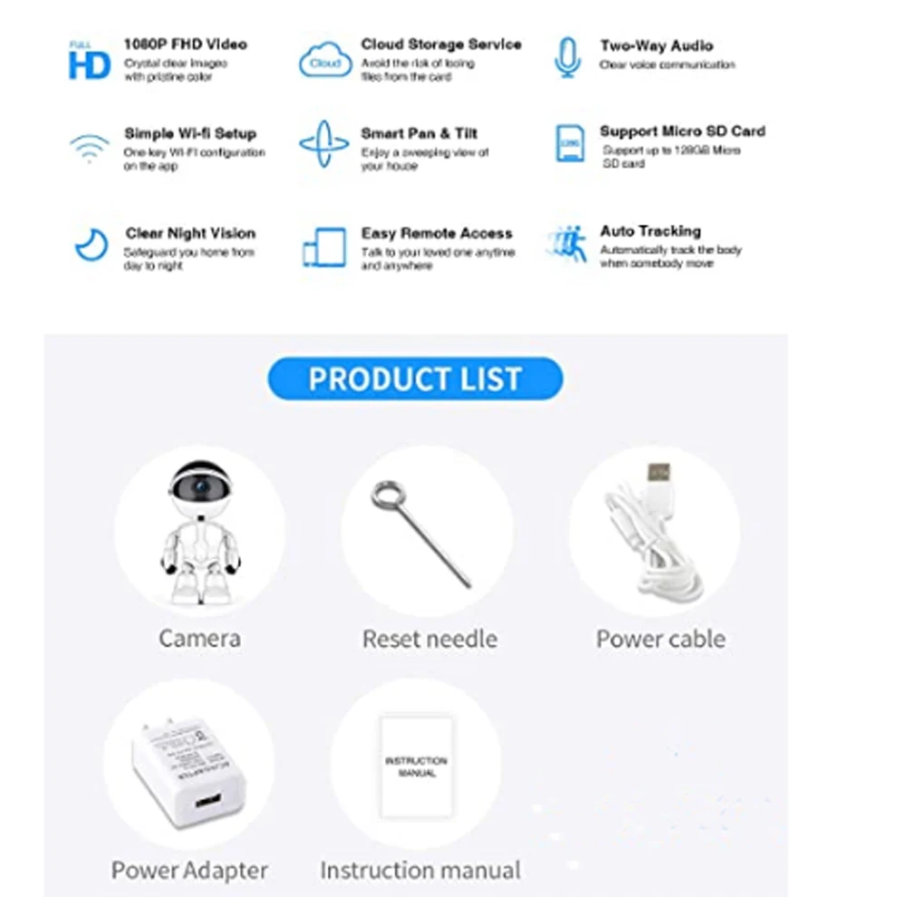 HD WIFI IP Camera 1080P Home Secutity Wireless Baby Monitor Auto Track Robot Surveillance Video APP Control | Безопасность и