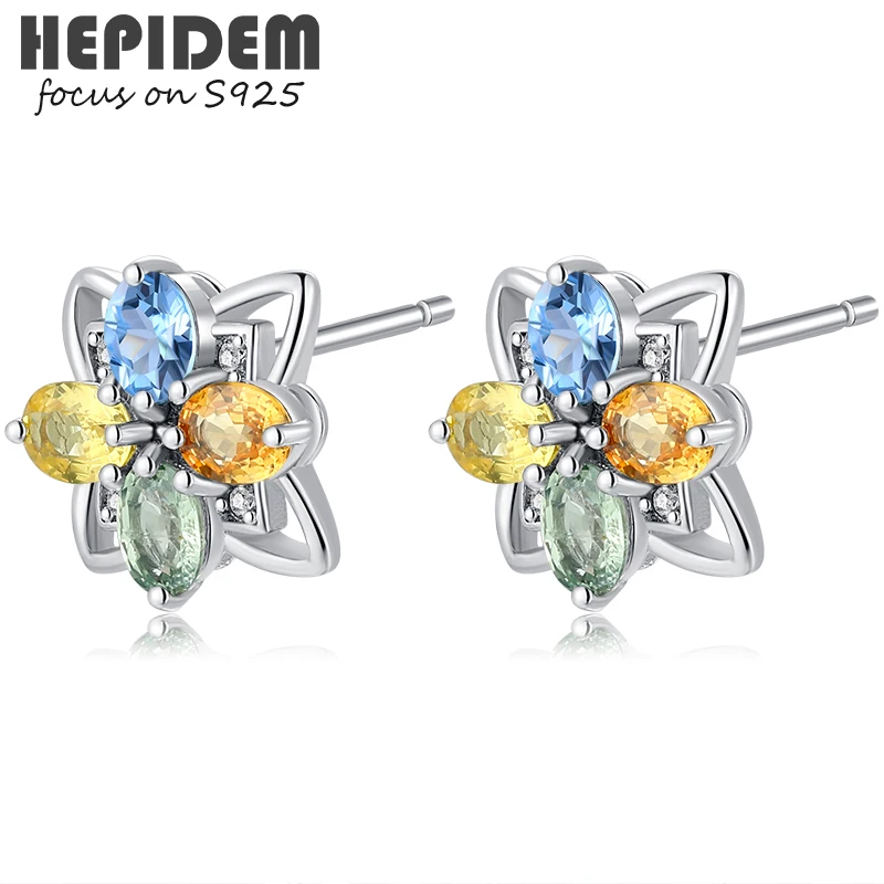 

HEPIDEM 100% Sapphire 925 Sterling Silver Earrings 2022 New Trend Women Colourful Crystal Stone Gemstones S925 Fine Jewelry 5084