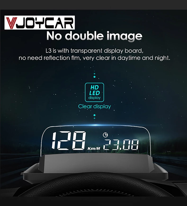 

Vjoycar HD Mirror Glass OBD2 HUD Head Up Display Car Speed Projector With Fuel Consumption Speeding RPM High Temperature Alarms