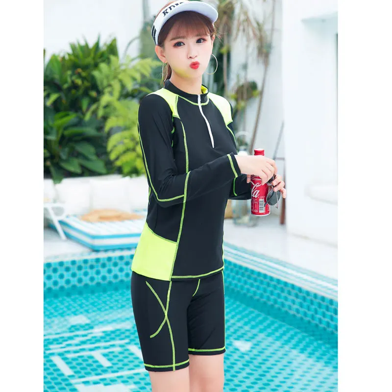 Для женщин из 2 предметов Рашгард с длинными/короткий рукав рубашки для купания
