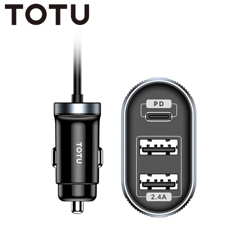 

TOTU PD Быстрая зарядка 2.4A автомобильное зарядное устройство для телефона с кабелем 1,2 м для Xiaomi Huawei мобильный телефон или планшет зарядка на а...