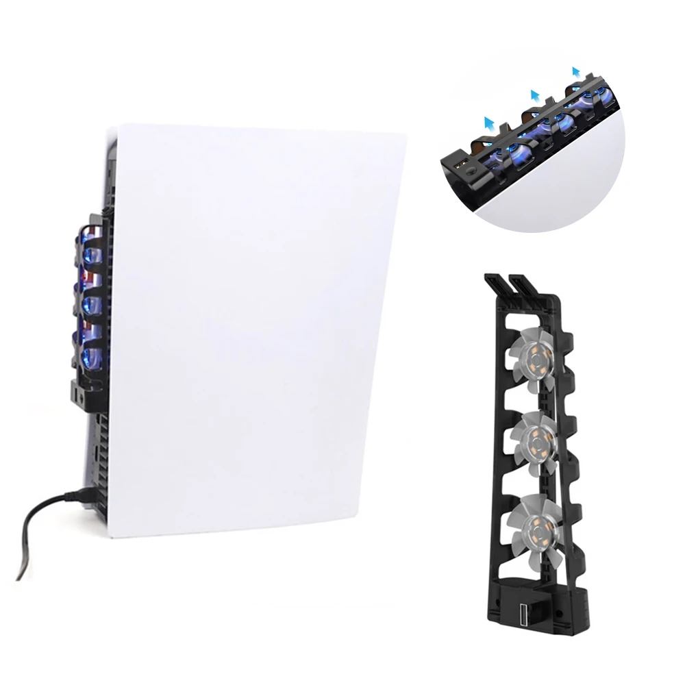 

Вертикальная подставка для PS5 с охлаждающим вентилятором, USB-контроллер, зарядное устройство для консоли, зарядная станция, охлаждающий вен...