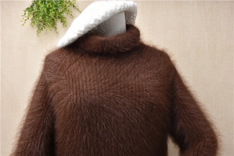 Пуловер женский трикотажный из ангорской шерсти с длинным рукавом теплый