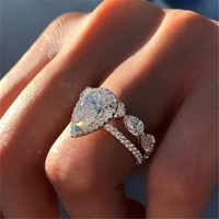 fashion women water drop zircon rings set luxury silver color cz stackable finger ring wedding bridal jewelry for female